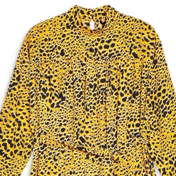 Topshop Yellow Animal Print Leopard Long Sleeve Maxi Dress - Picture 6 of 14